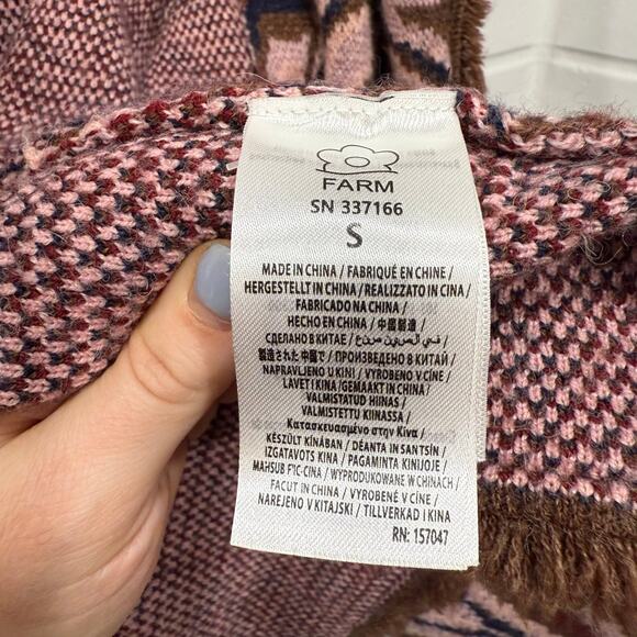 Farm Rio Ikat Pineapple Knit Blazer Cardigan Wool Blend Belt Pink Brown Sml Boho - Picture 12 of 16